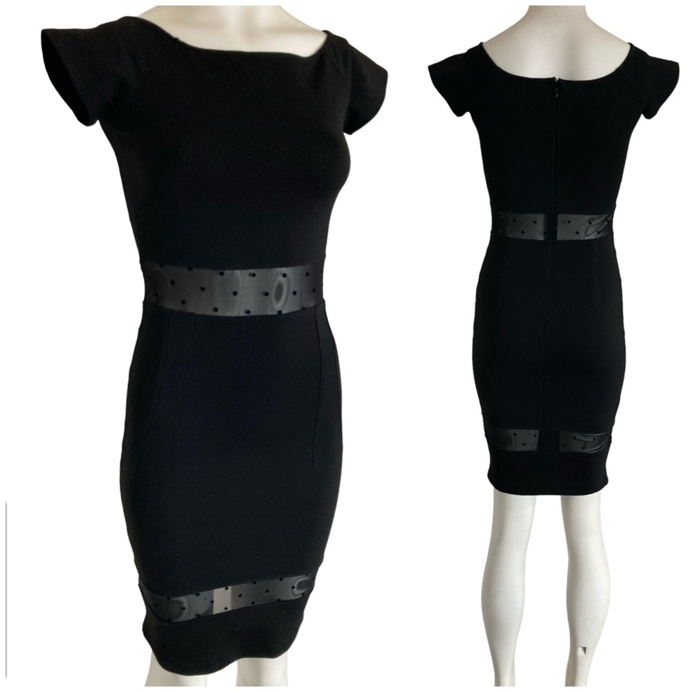 Torn by Ronny Kobo Black Bodycon Dress with Sheer Mesh Detail Sz S